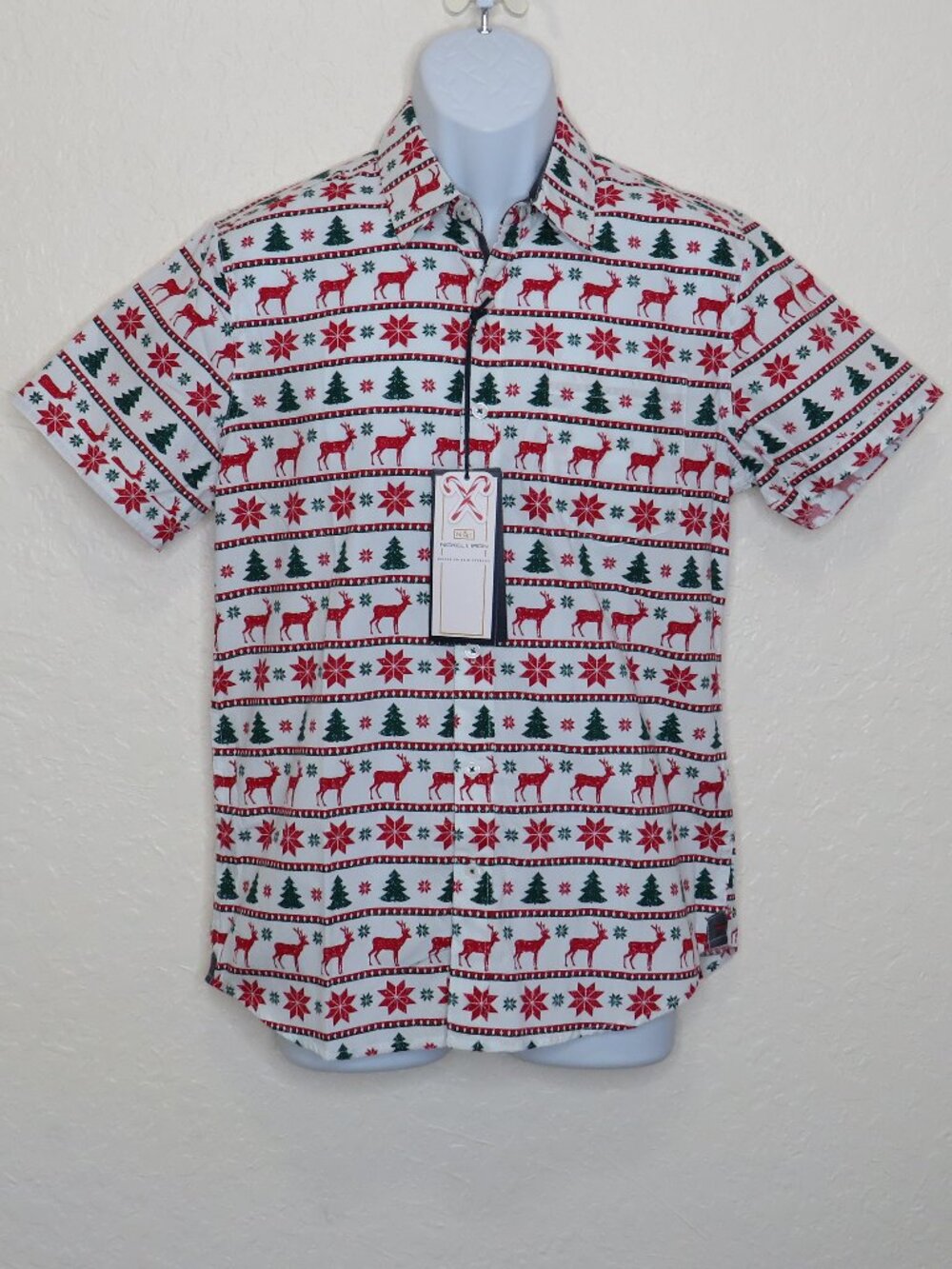 Nickel & Iron* Men's Short Sleeve Button Down Chest Pocket Holiday Shirt~ Small